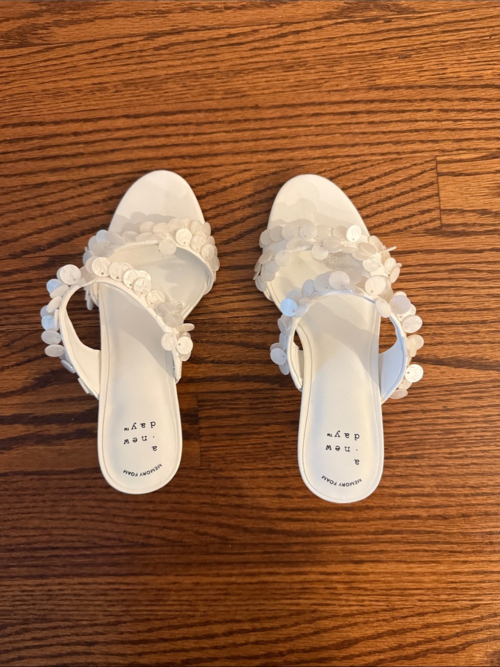 a new day White Sequin Floral Slide Sandals for Women